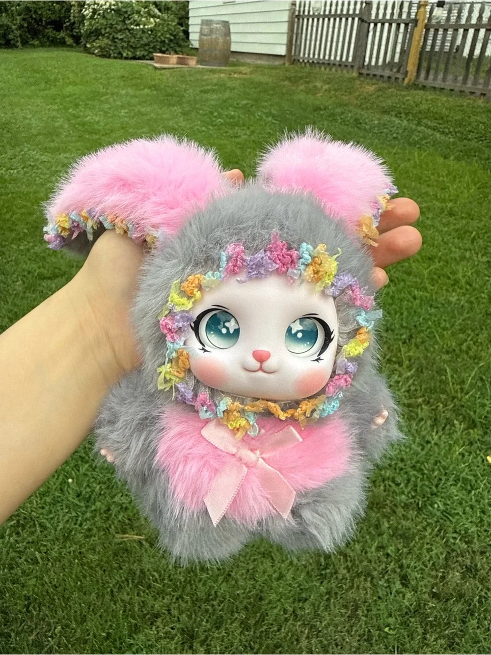 Plush Bunny Keychain-Baby Three Pink& Gray Cute Small Pet Accessory-Bag Charm